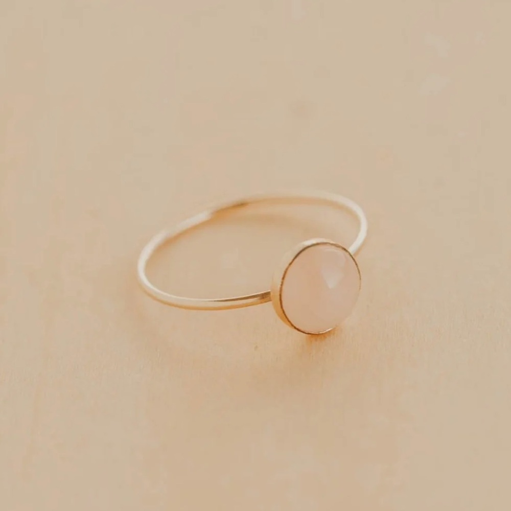Hello Adorn Rosie Ring - Round Rose Quartz Stone 8mm - 14kt Gold Fill - Size 8